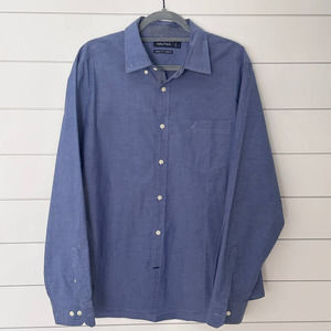 NAUTICA Men's Classic Fit Stretch Casual Button Up Shirt Inidgo Blue Large